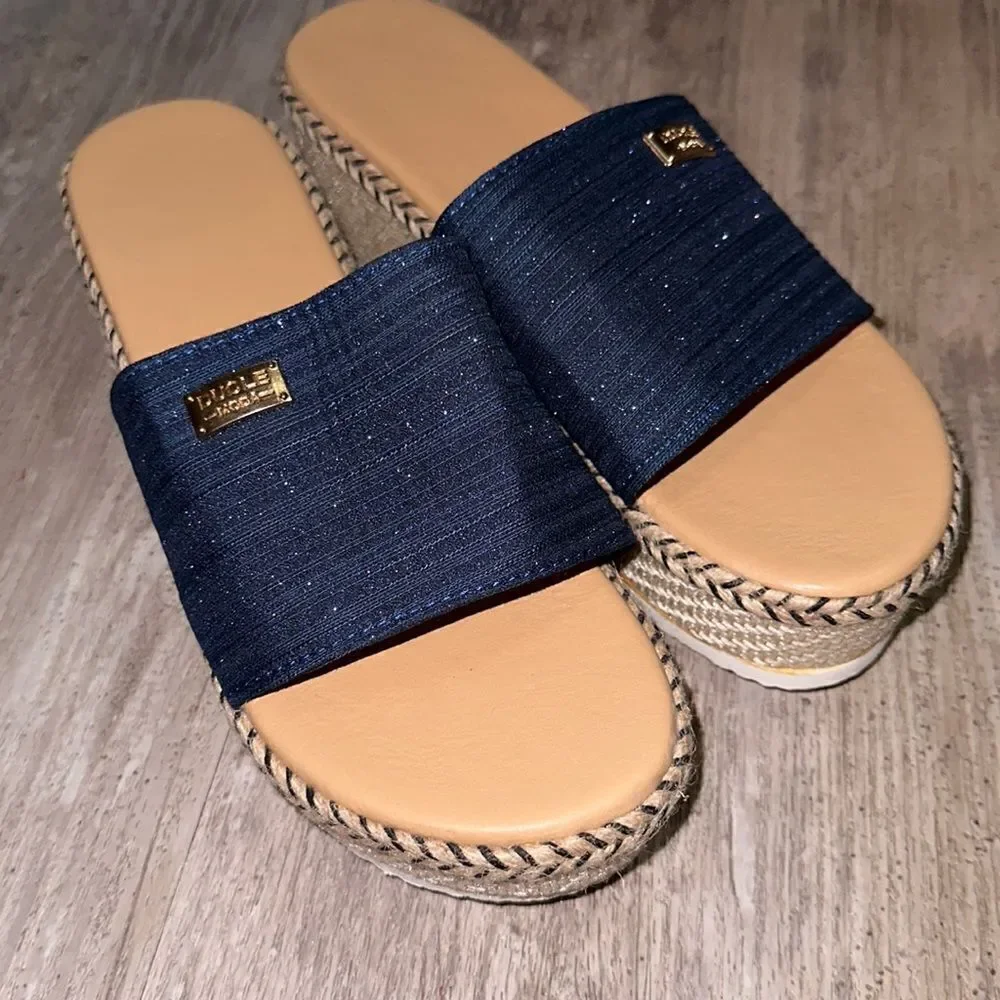 NEW DUOLE Moda blue glitter espadrilles mule ls size 10